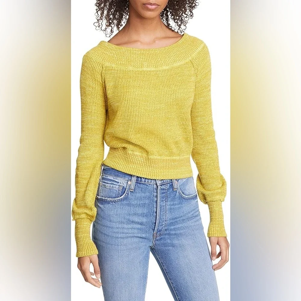 Free People Rush‎ Crush Off the Shoulder Crop Sweater in Verbena Combo Size XS